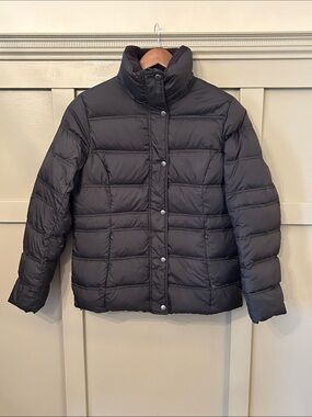 Lands' End Down Puffer Coat Jacket Black Full Zip Womens Size Small 6 - 8